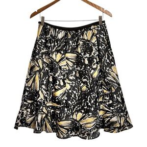 Nic + Zoe Silk Blend Abstract Dark Floral Skirt 8 Brown Black Ruffle Career